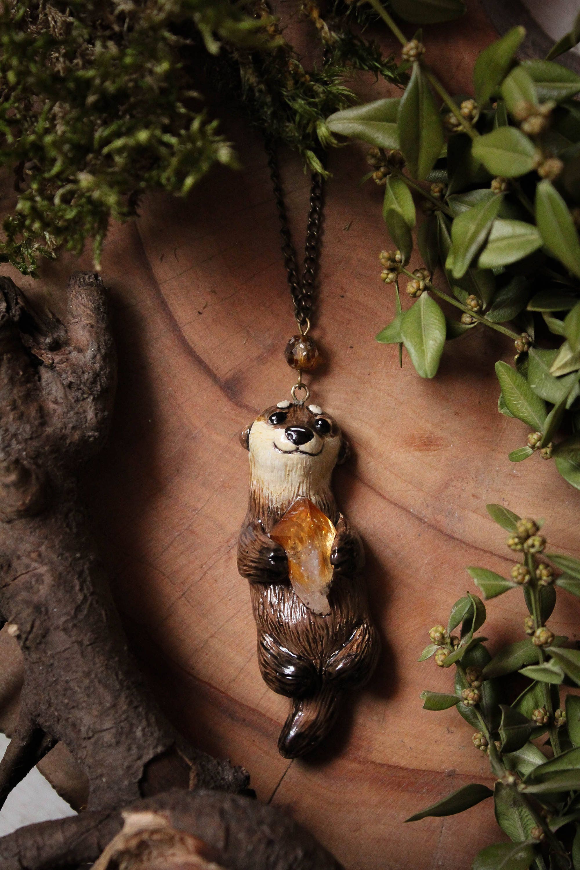 Otter Necklace Otter With Citrine Spirit Charm Otter Totem Etsy
