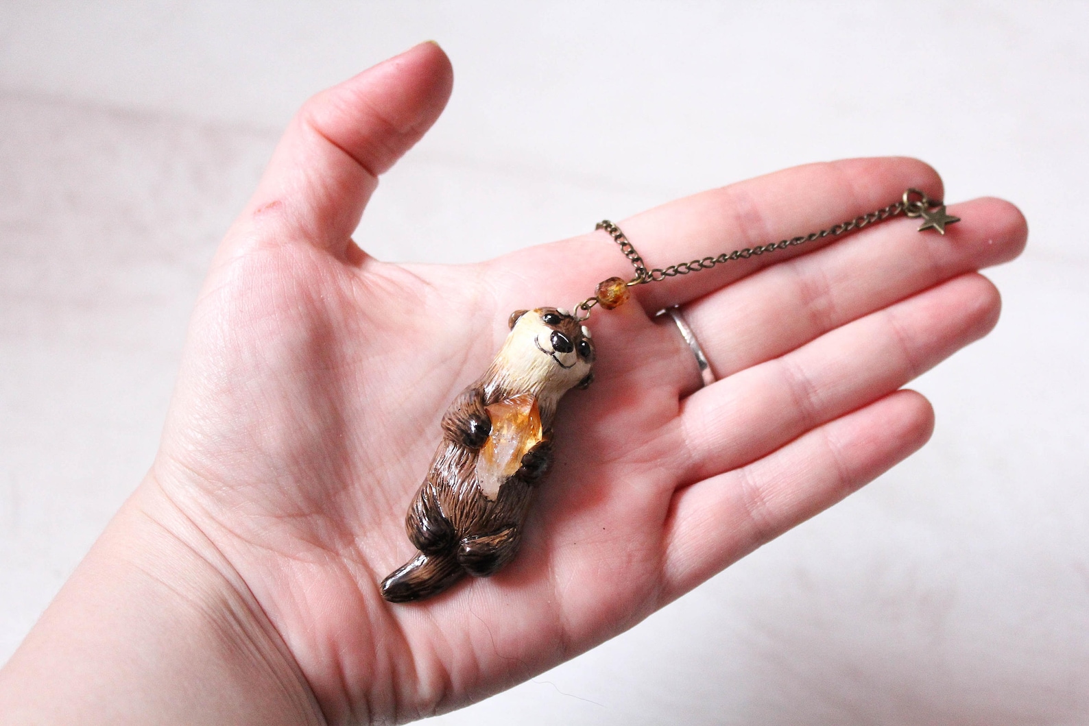 Otter Necklace Otter With Citrine Spirit Charm Otter Totem Etsy
