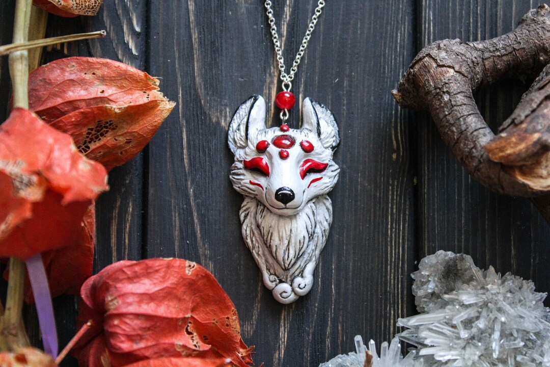 White Fox Necklace, Kitsune Fox Jewelry, Fox Charm, Kitsune