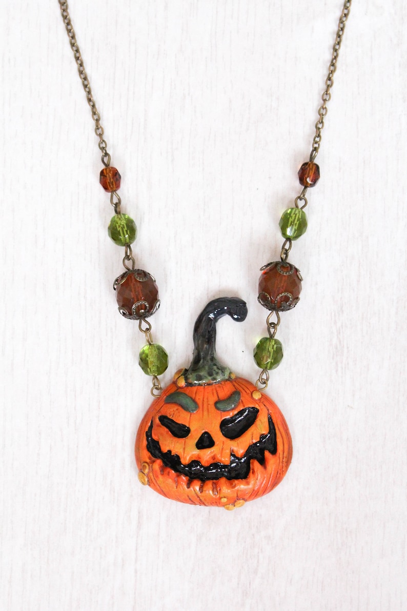 Halloween Pumpkin Necklace Halloween Jewelry Pumpkin Charm Etsy