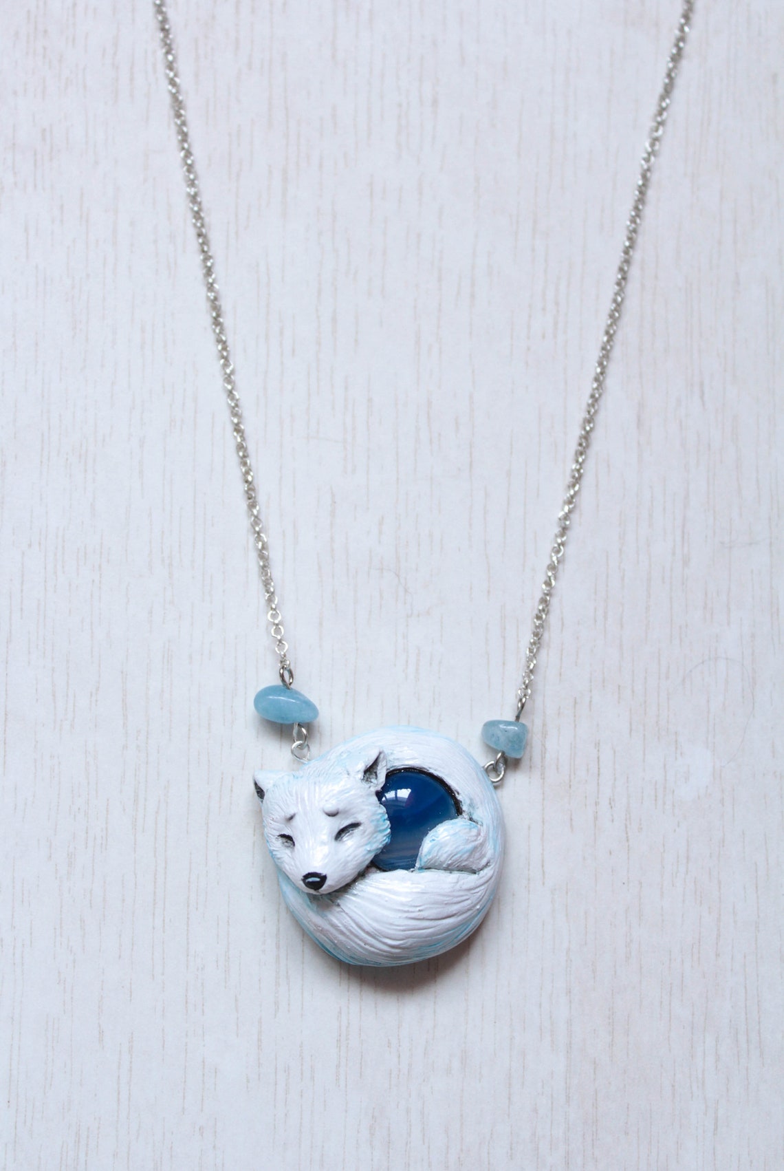 Arctic Fox Amethyst Necklace Snow Fox Jewelry Polymer Clay Etsy