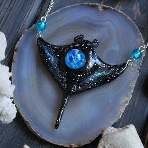 Manta Ray Galaxy Necklace, Starry Manta Pendant, Sea Jewelry, Stingray Charm image 2