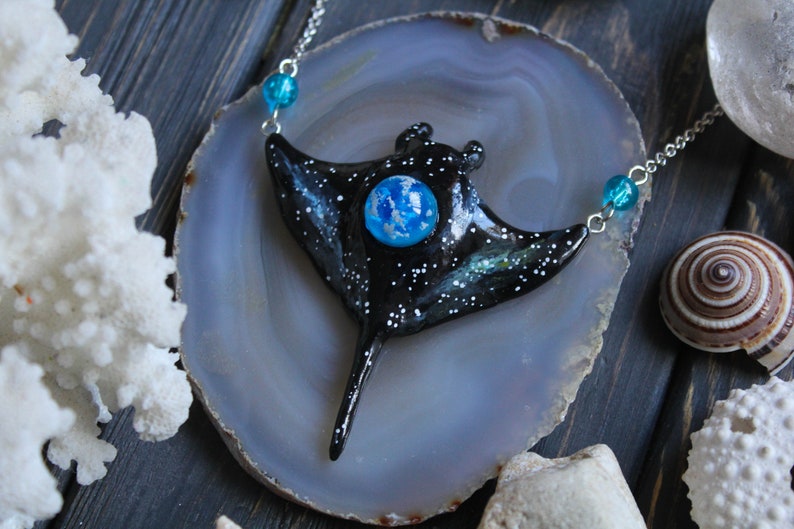 Manta Ray Galaxy Necklace, Starry Manta Pendant, Sea Jewelry, Stingray Charm image 2