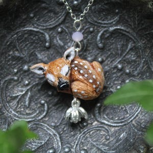 Fawn Spirit Necklace: Hand-Painted Baby Deer Pendant