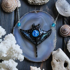 Manta Ray Galaxy Necklace, Starry Manta Pendant, Sea Jewelry, Stingray Charm image 4