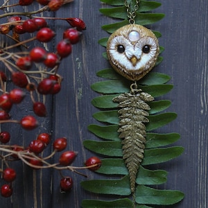 Barn Owl Necklace with Moonstone, Barn Owl Charm, Witch Mystic Owl Necklace, Owl Totem Necklace, Magic Owl Pendant, Fantasy Owl Necklace