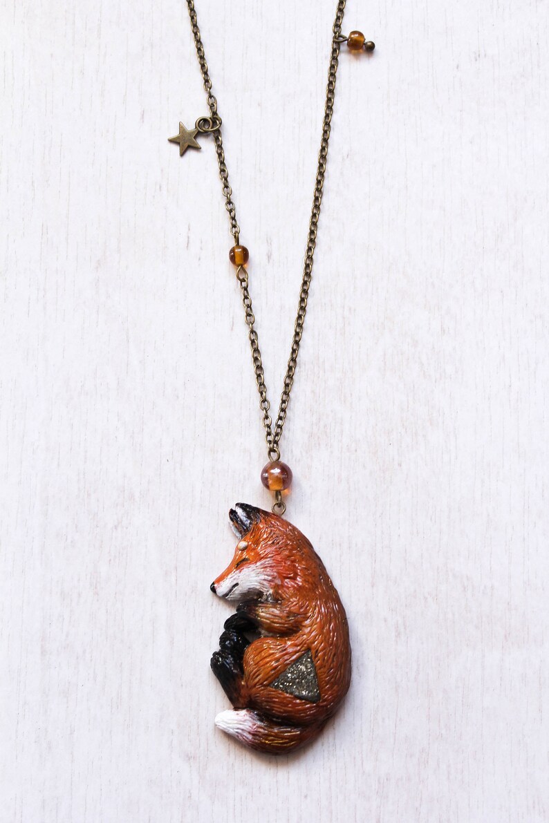 Red Fox Necklace Fantasy Fox Charm Polymer Clay Fox Forest Etsy