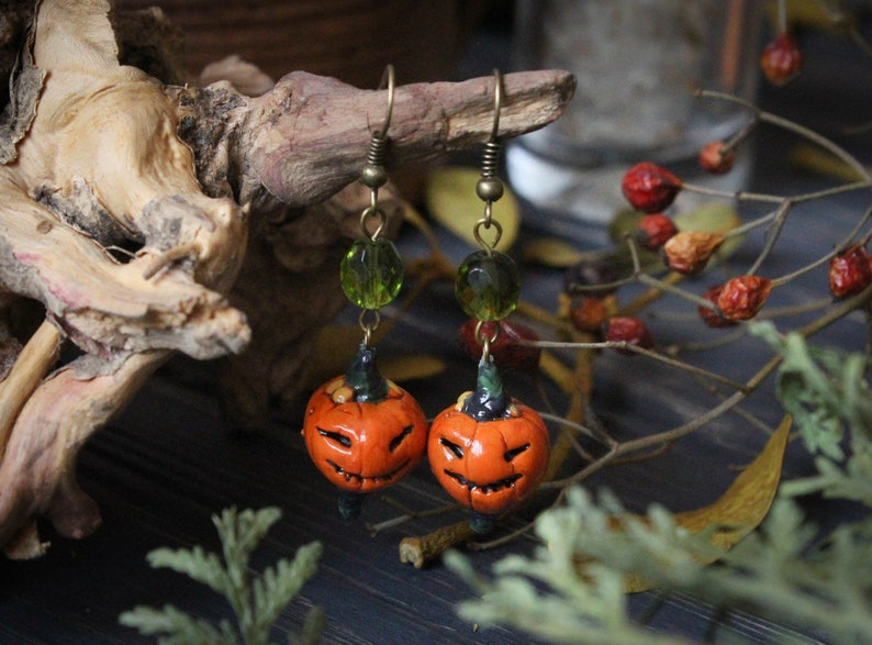 Halloween Pumpkin Earrings, Halloween Jewelry, Witch Pumpkin Earrings, Jack O'Lantern Earrings image 4