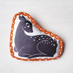 Squeezy rattle with deer print, soft and cuddly baby rattle with naif-vintage print in three different combinations.