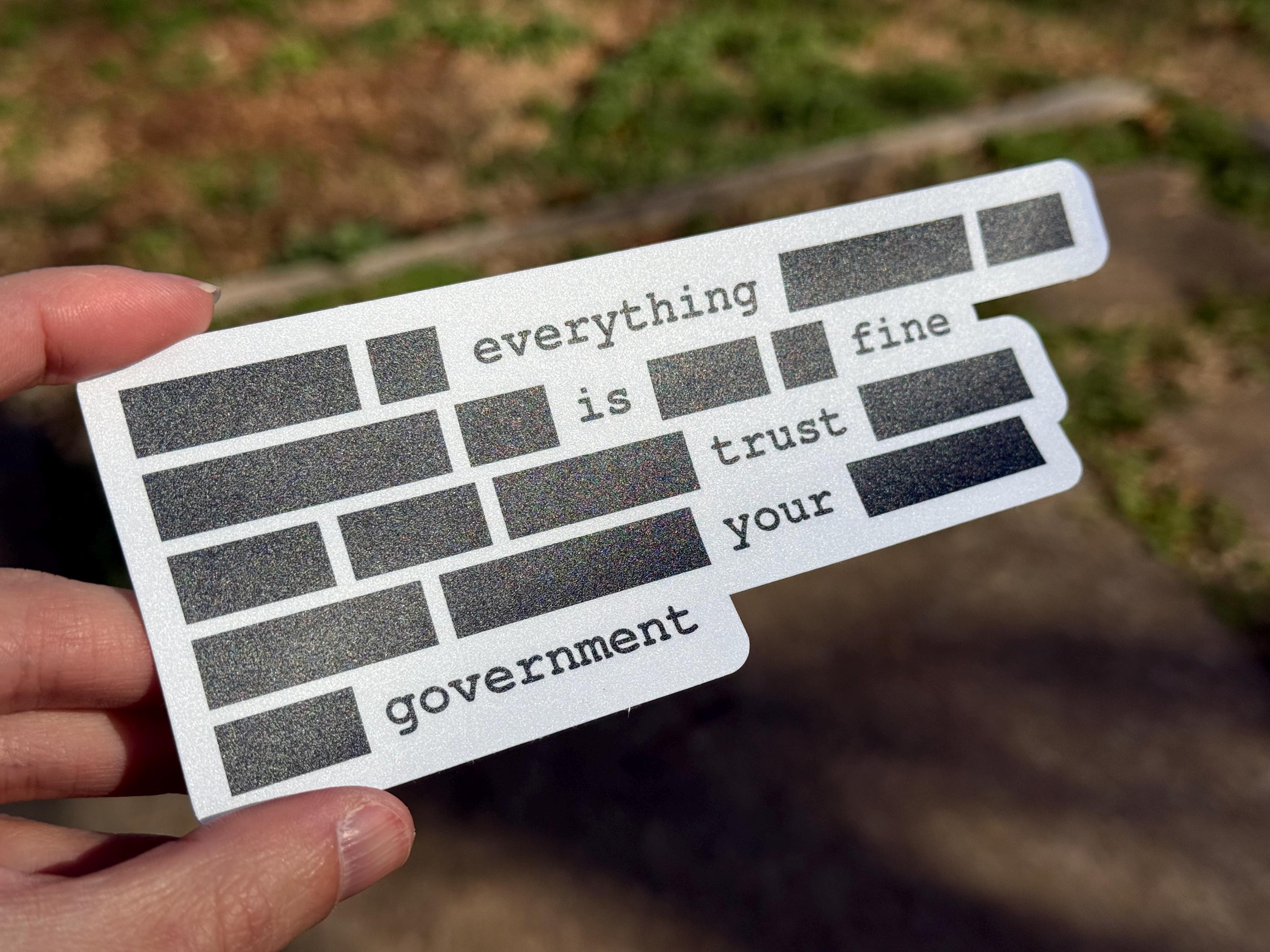 Redacted Government Sticker, Everything is Fine Trust Your Government ...