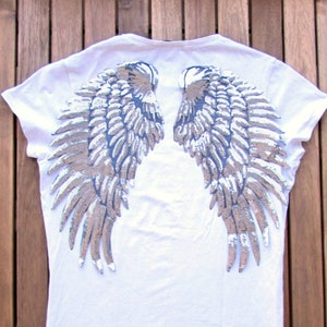 Pair of Large Gold iron-on Wings, Golden Sequin Angel Wing Patches