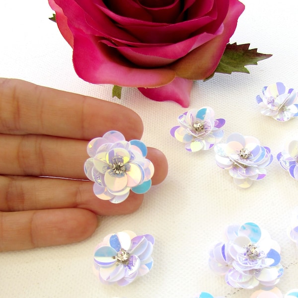 10 fleurs de séquence métallique AB, EDM irridescent portent des appliques de paillettes de fleurs holographiques