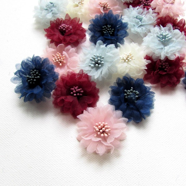 5 fleurs appliquées en tulle 4 cm, embellissements floraux 3D en organza