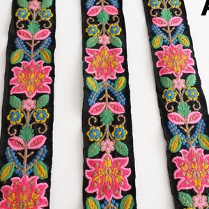 Embroidered Indian lace by the yard, Saree silk fabric border trim, Bohemian flower ribbon