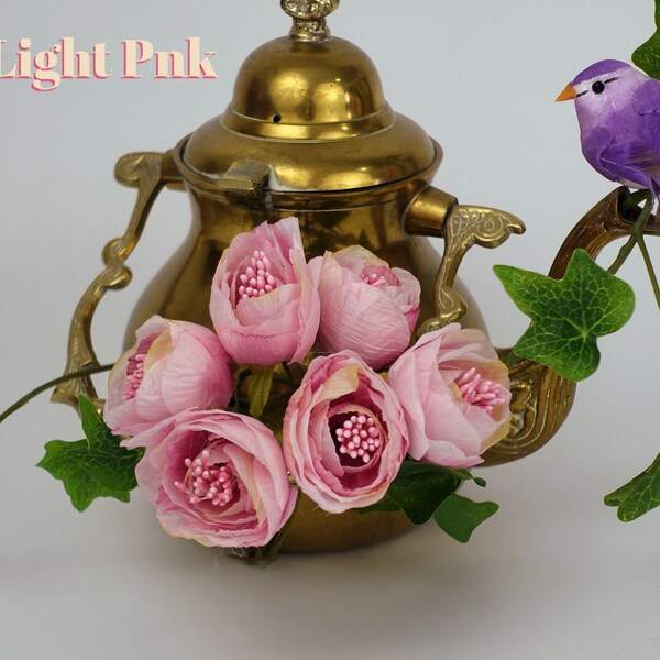 6 Small artificial peony flowers for crafts