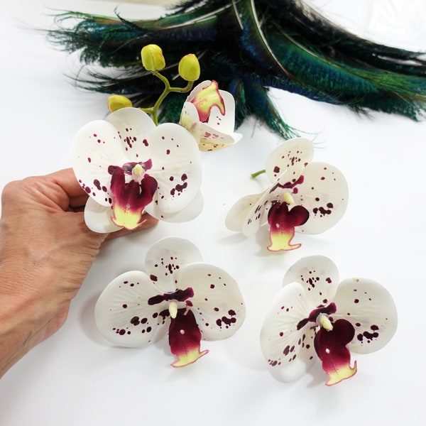 5 orchidées artificielles à tige courte, fausses têtes d'orchidées Real Touch pour la chapellerie et les accessoires pour cheveux