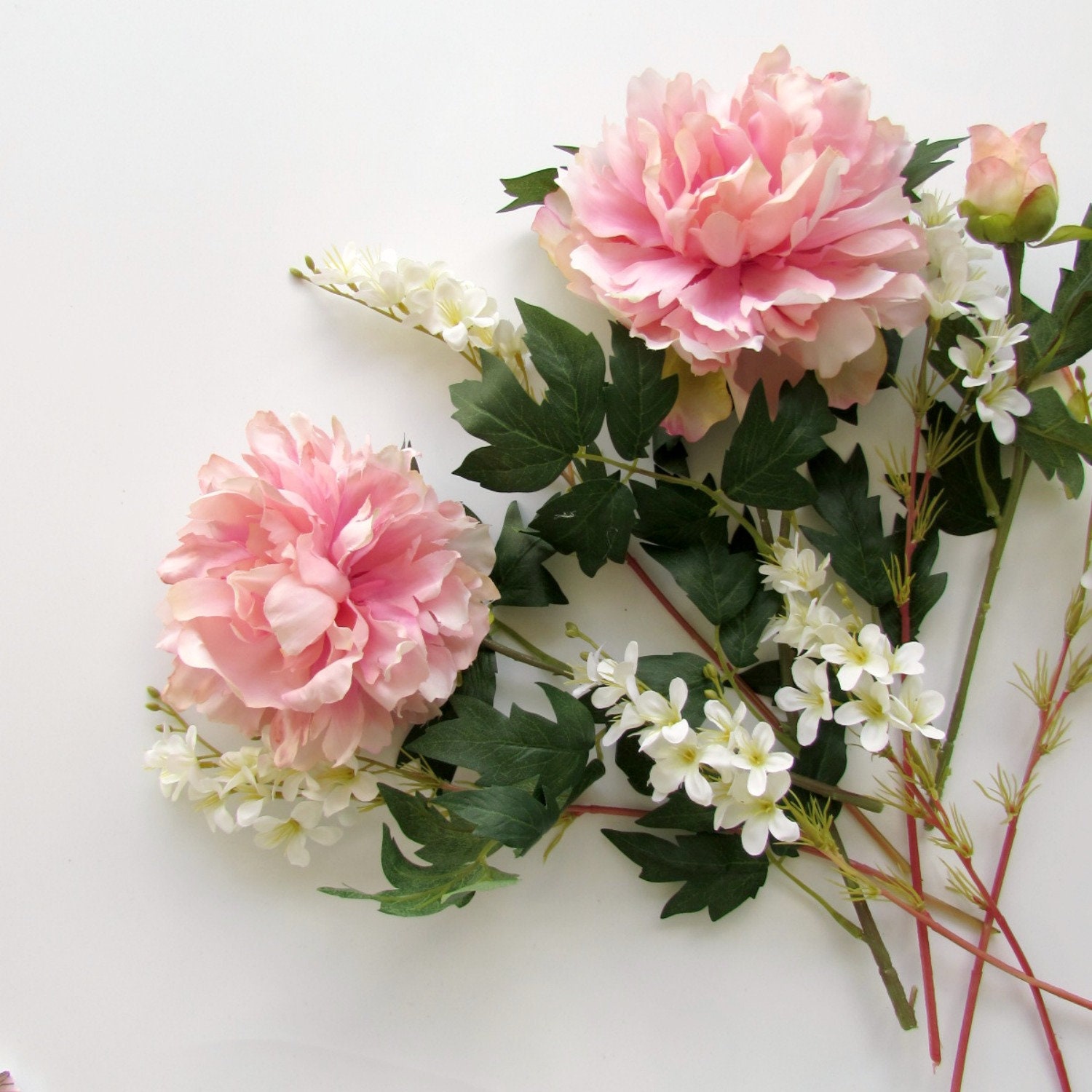 6 White Artificial Wild Flower Stems 34 Cm Bouquet Small Etsy