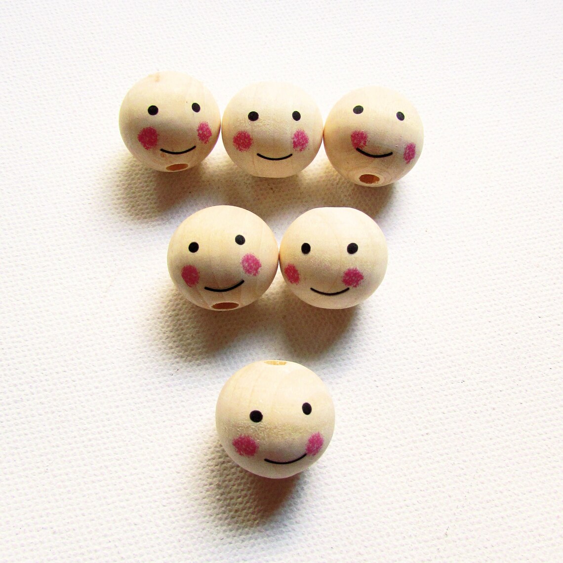 5 Natural wood bead doll heads 25mm Wooden angel smiling face Etsy