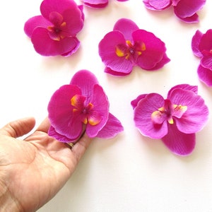 6 Artificial orchid flower heads, Fuchsia orchid flowers wedding decorations, DIY Wedding decor, Hair flowers, Silk orchids, Orchid blooms
