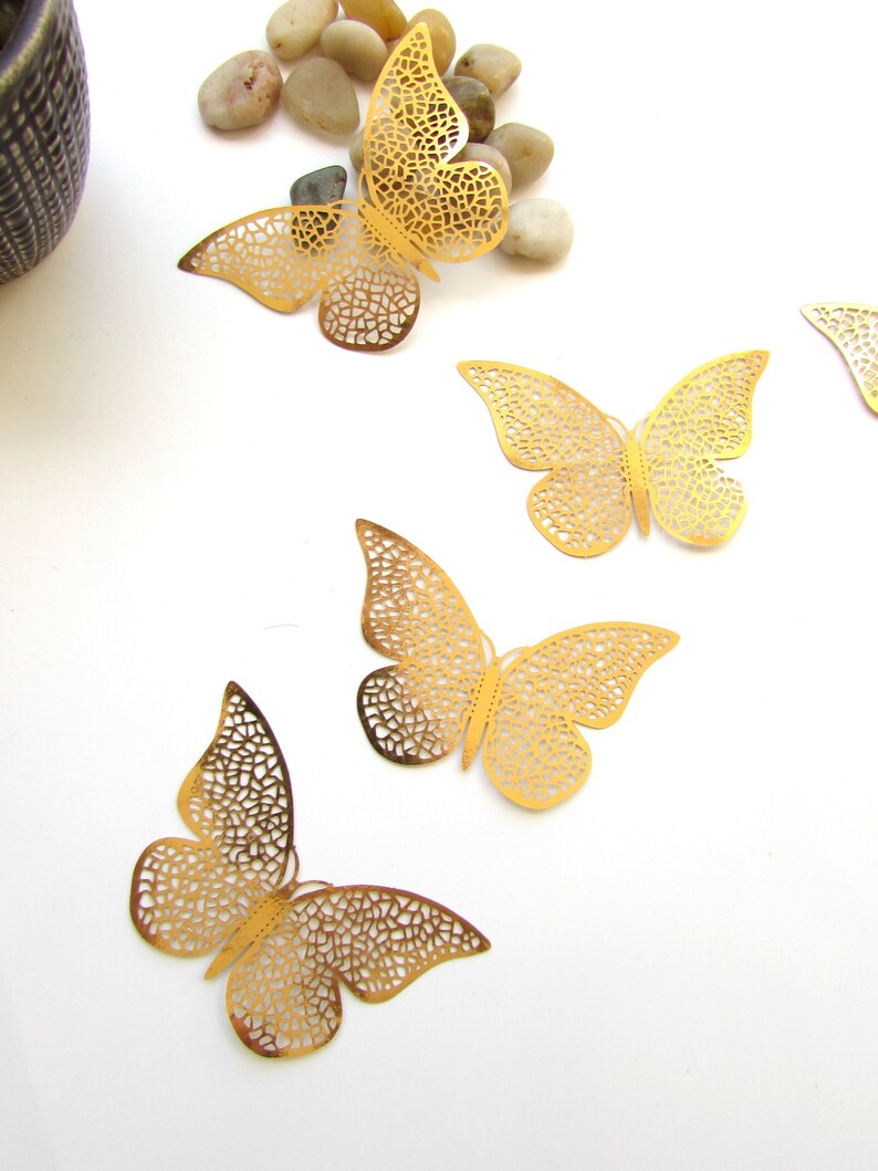 12 Gold Foil Wall Butterflies for Room Decor Butterfly Wall Etsy