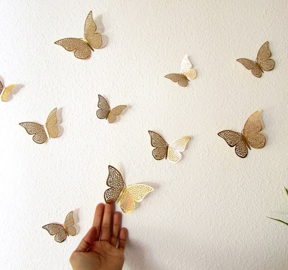 12 adesivi farfalla da parete, decorazioni per la casa Boho, farfalle  decorative GOLD e SILVER -  Italia