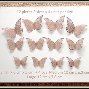 12 Home Decor Rose Gold foil butterflies, Wall stickers mid-century minimalistic home decor