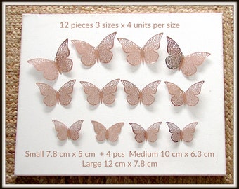 12 Home Decor Rose Gold foil butterflies, Wall stickers mid-century minimalistic home decor