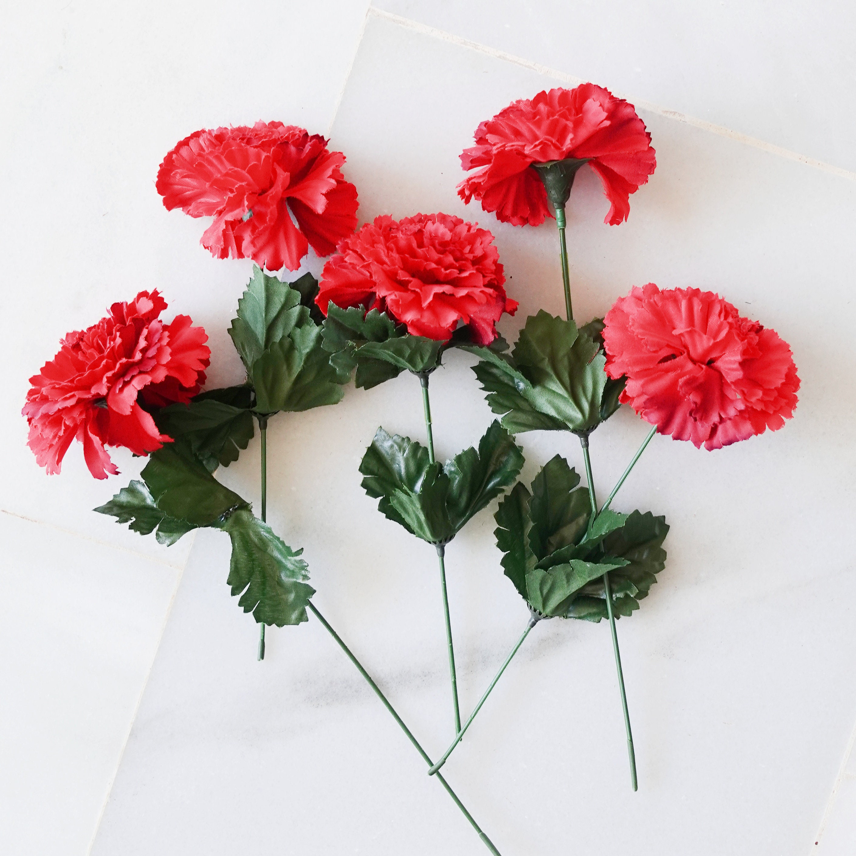 5 Red Carnations Artificial Flowers Etsy UK