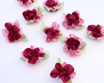 10 French ribbon roses, Small fabric flower appliques, Sew-on flowers