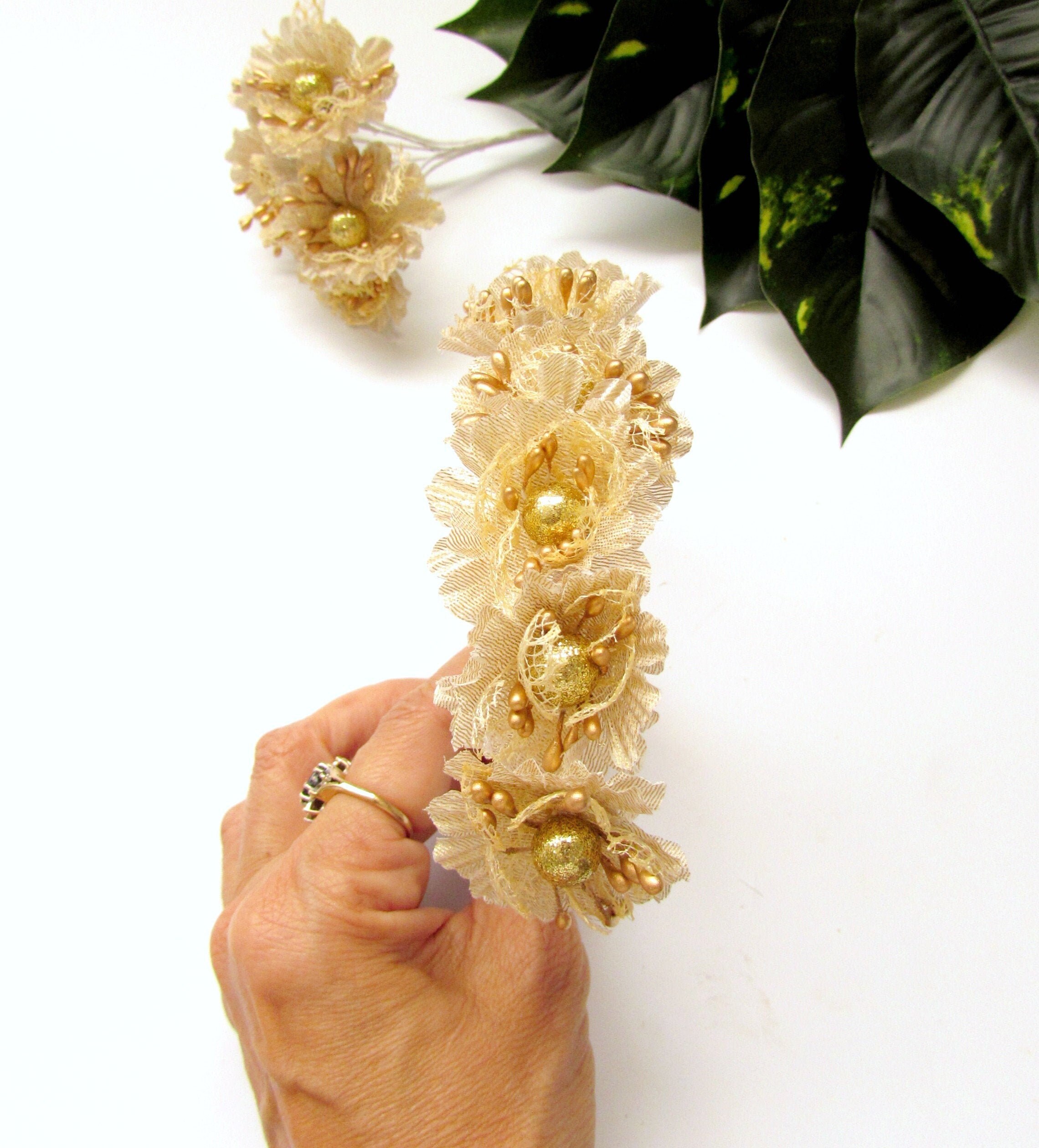 12 Small gold and silver fake flowers for millinery and floral Etsy