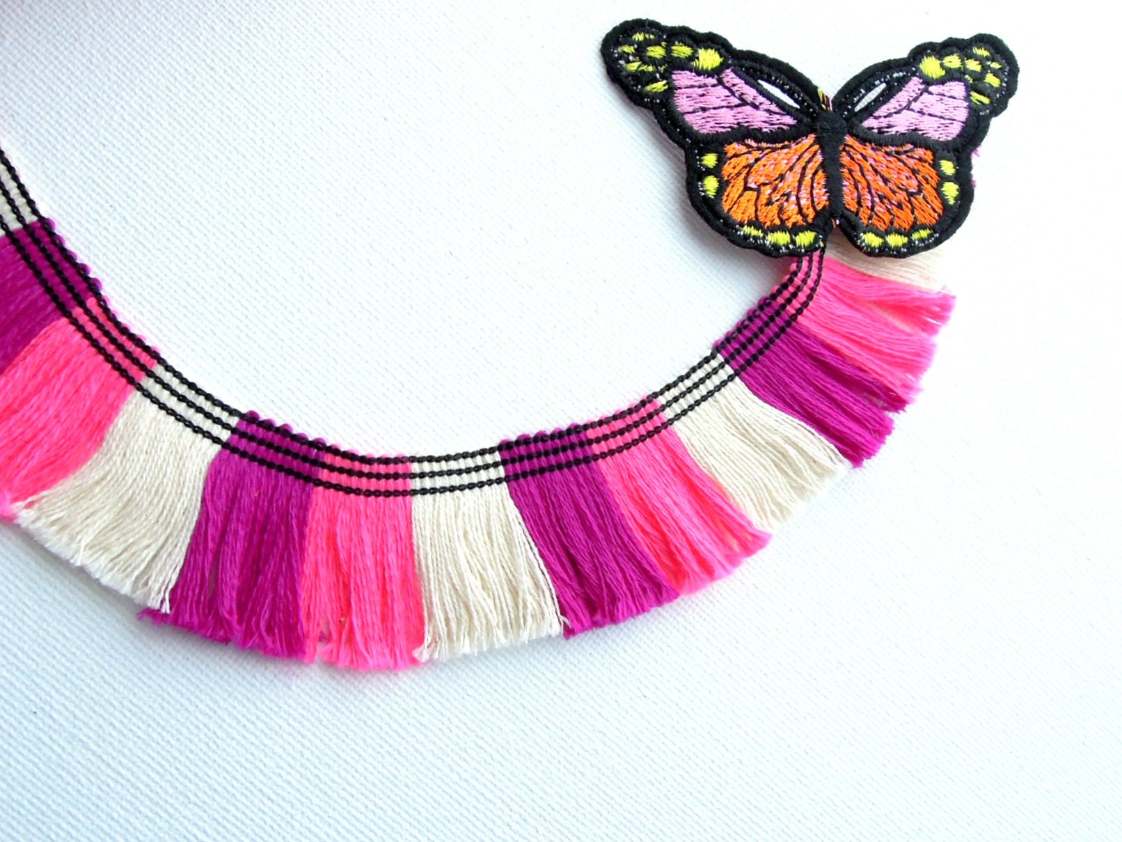 Multicolored fringe trim Boho tassel fringe trim Pink Etsy