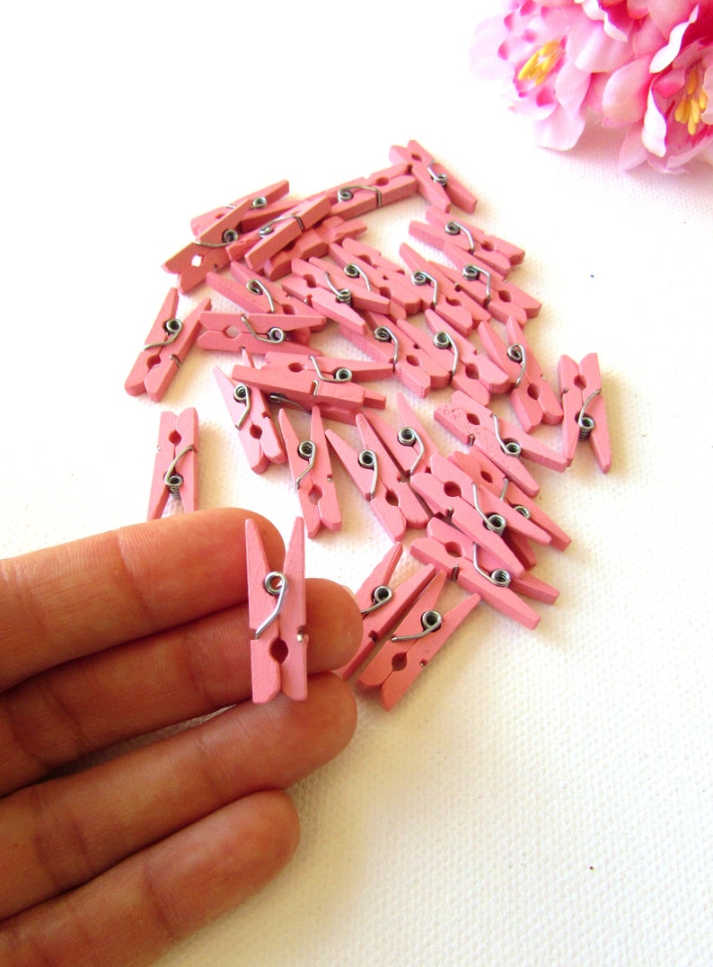 50 PINK Small Wood Bunting Pegs 25mm Little Pegs for Girl Etsy