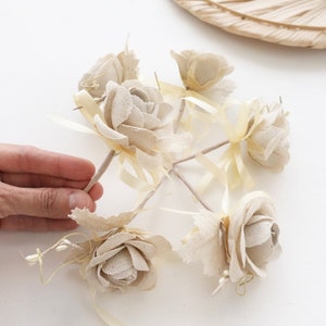 6 Shabby Chic Hessian fabric roses, Rustic boutonnieres