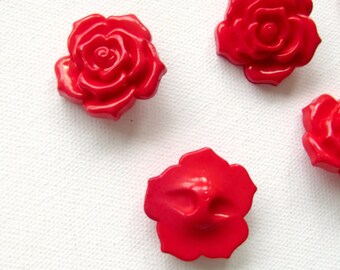 5 Red Rose Resin Buttons, Flower Shank Sewing Buttons 20mm~30mm