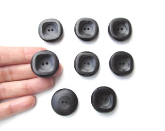 1980s Original vintage big black buttons 2.5 cm x 0.7 cm set of 8 large coat sewing retro buttons