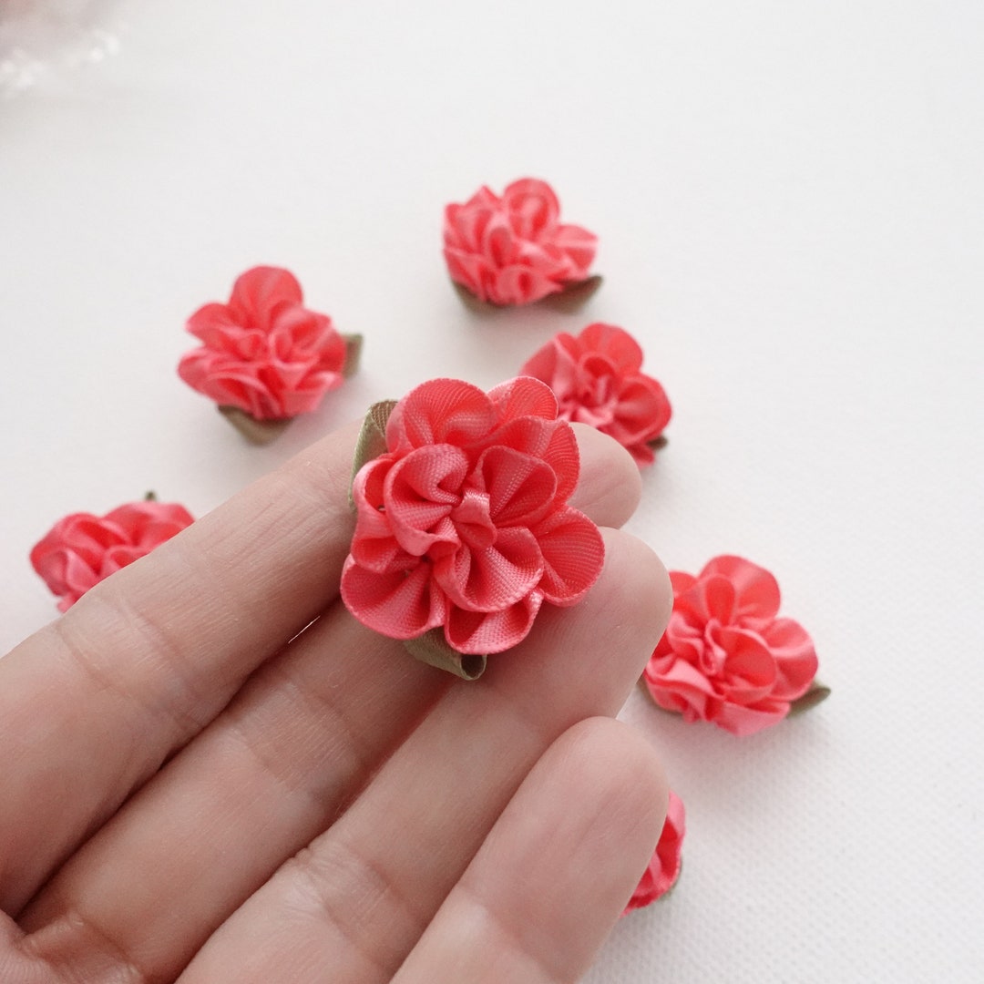 10 Handmade Ribbon Roses, Small Fabric Flower Appliques Etsy
