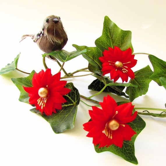 12 Christmas Red Flowers for Crafts, Artificial Poinsettia, Small
