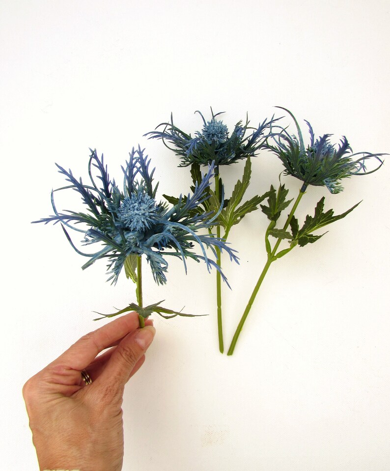 Artificial Blue Thistle Flower Set of 3 Artificial Spiky Mum Etsy