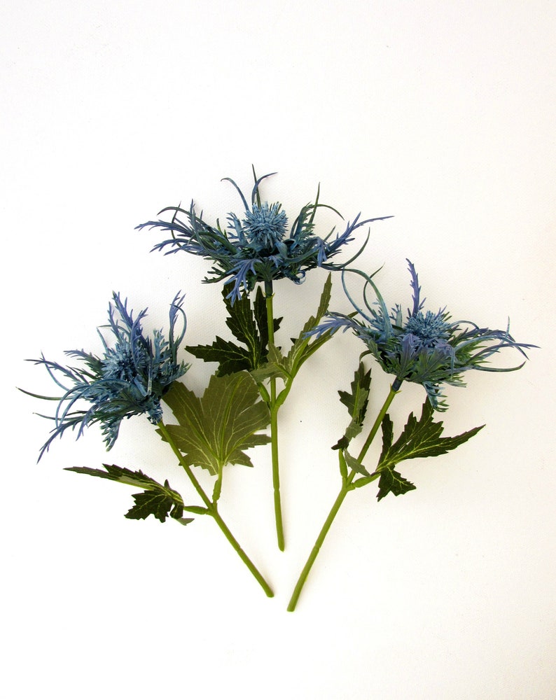 Artificial Blue Thistle Flower Set of 3 Artificial Spiky Mum Etsy