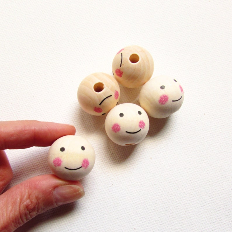 Natural Wood Bead Doll Heads Wooden Smiling Face Beads Etsy