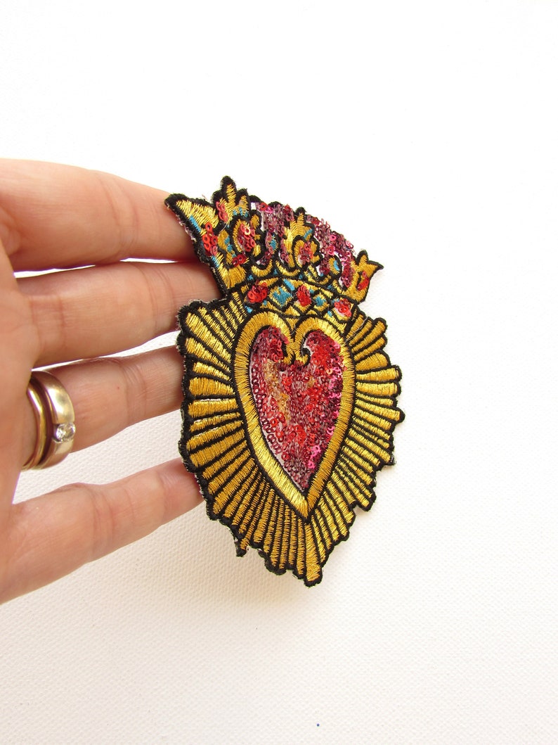 Sacred heart applique Mexican Milagro sequin patch Sagrado Etsy