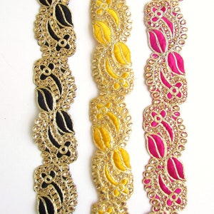 Embroidered decorative lace embellished with rhinestones 5.5 cm sold by the yard