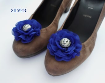 Shoe clips navy blue flowers
