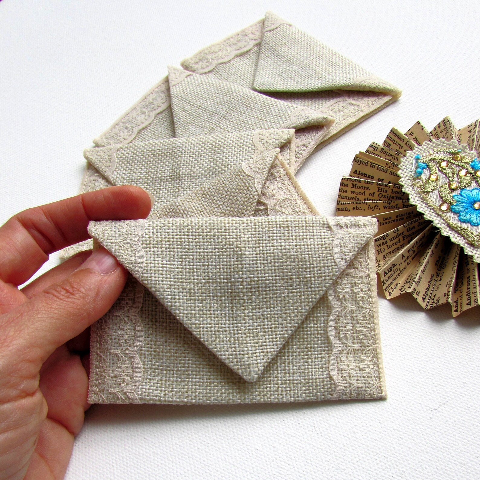 3 Handmade fabric envelopes 10 x 7 cm Wedding envelopes Junk Etsy