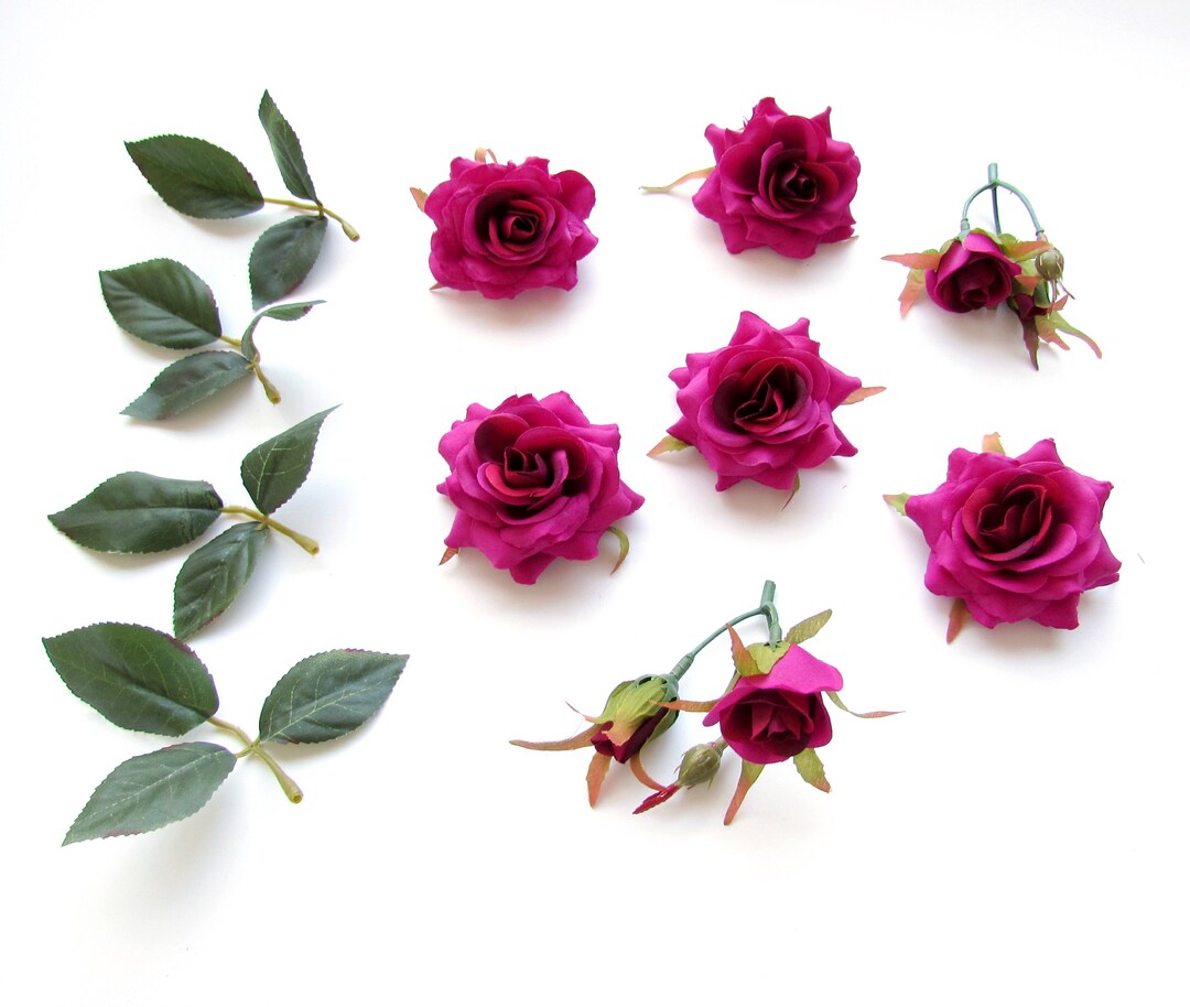 Fake Dark Red Roses 7 Dark Pink Magenta Roses Heads With Buds, Realistic Fake Roses - Etsy