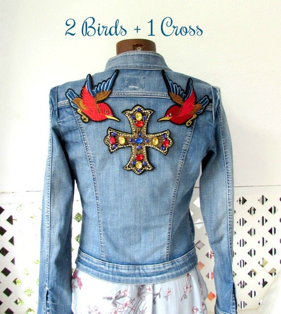 Set Of 3 Large Iron On Sew On Patches Diy Personalized Denim Etsy