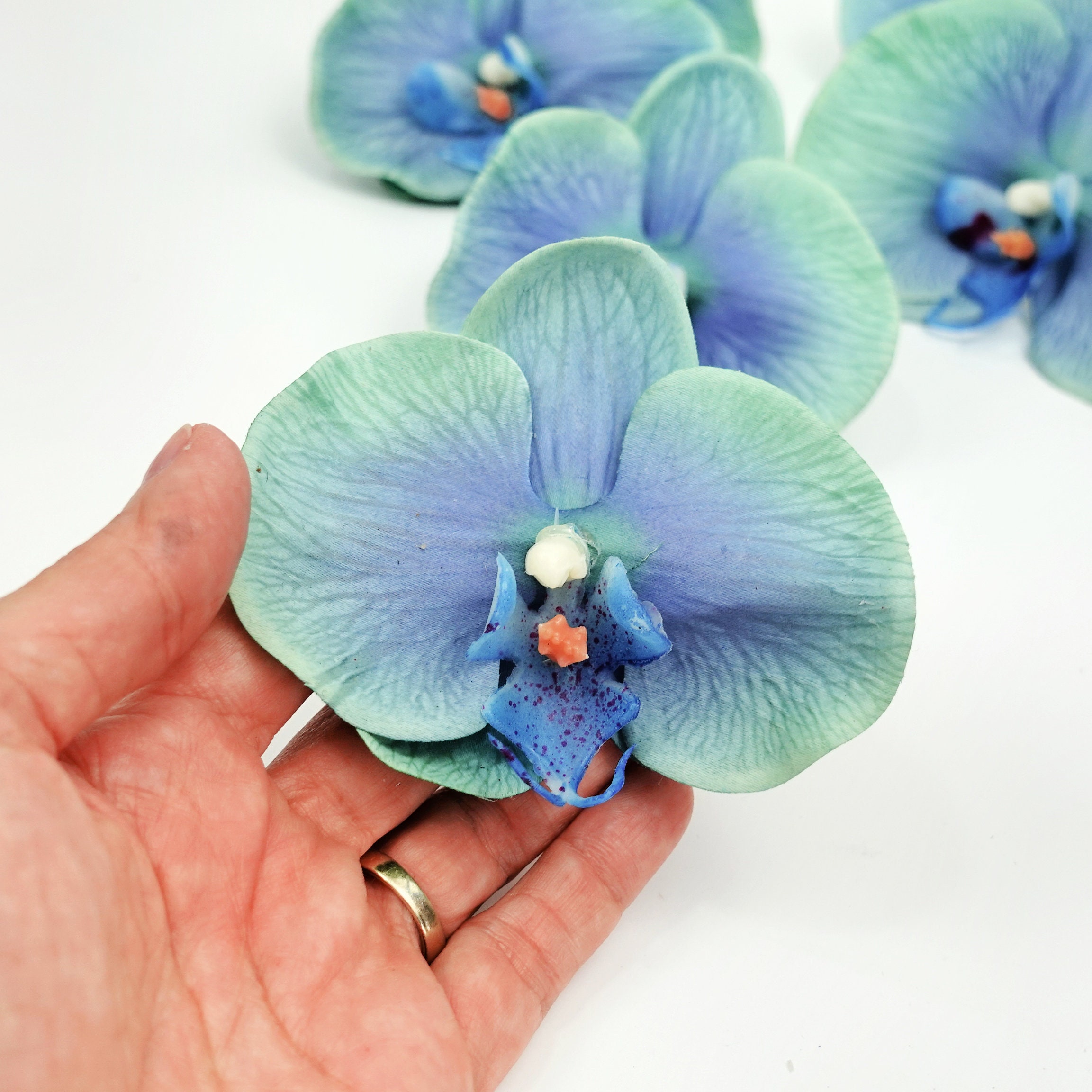 3 Blue Artificial Orchids with short stem Real Touch Fake Etsy