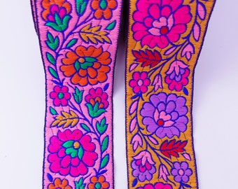 Jacquard woven flower ribbon sold by the yard 5 cm wide, Brocade flower trim