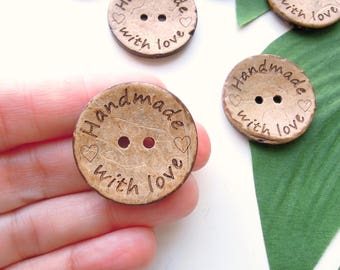 8 Handmade with Love 30 mm, large buttons, Coconut shell 3 cm sewing buttons for handmade knits