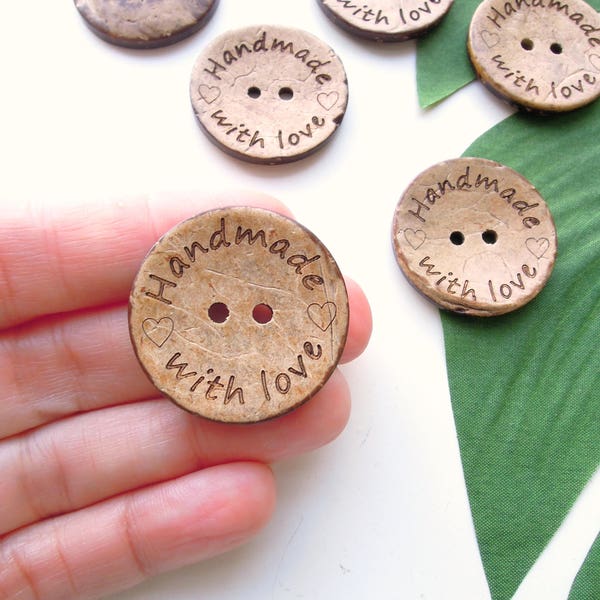 8 Handmade with Love 30 mm, large buttons, Coconut shell 3 cm sewing buttons for handmade knits